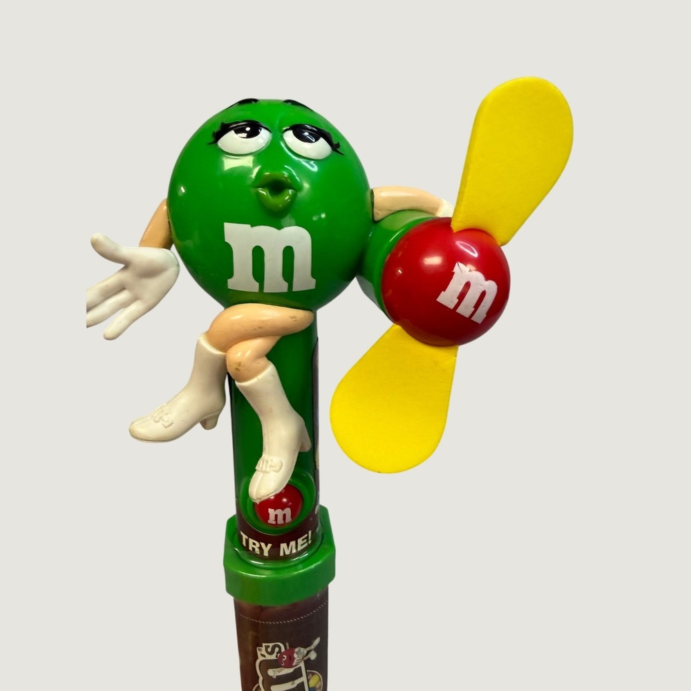 Vintage M&Ms Green Character Candy Dispenser Handheld Fan Collectible 2007